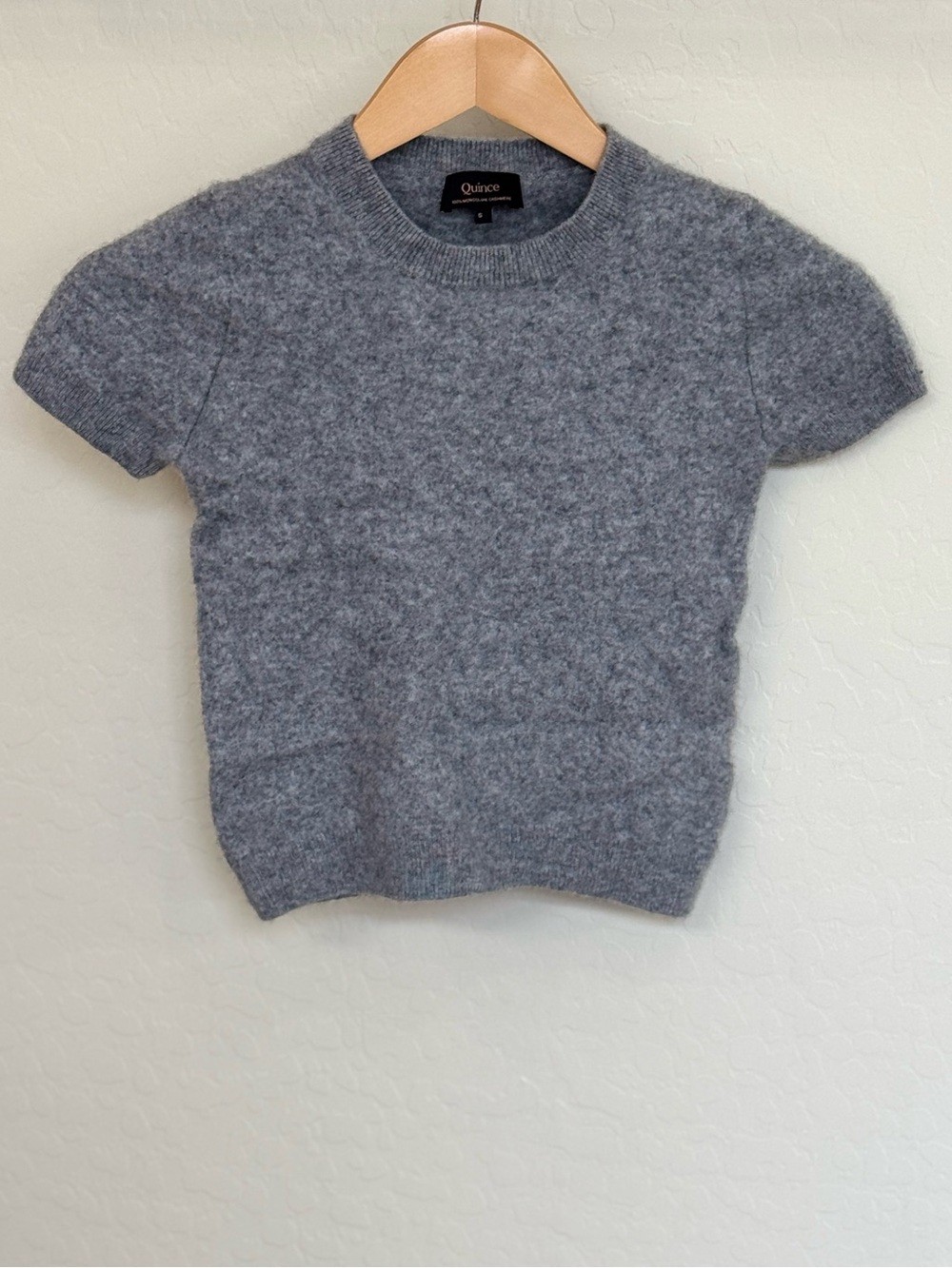 Quince 100% Mongolian Cashmere Tee Heather Grey Short Sleeve Knit Sweater S